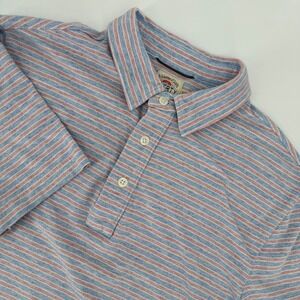 Faherty Brand Mens Small Blue Red Striped Short Sleeve Polo Shirt Knit Sun Logo